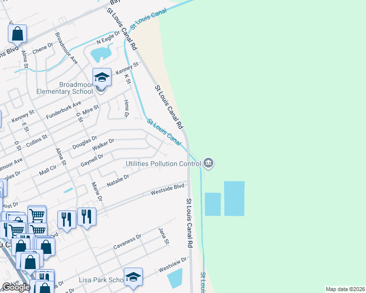 map of restaurants, bars, coffee shops, grocery stores, and more near 1927-1933 Saint Louis Canal Road in Houma