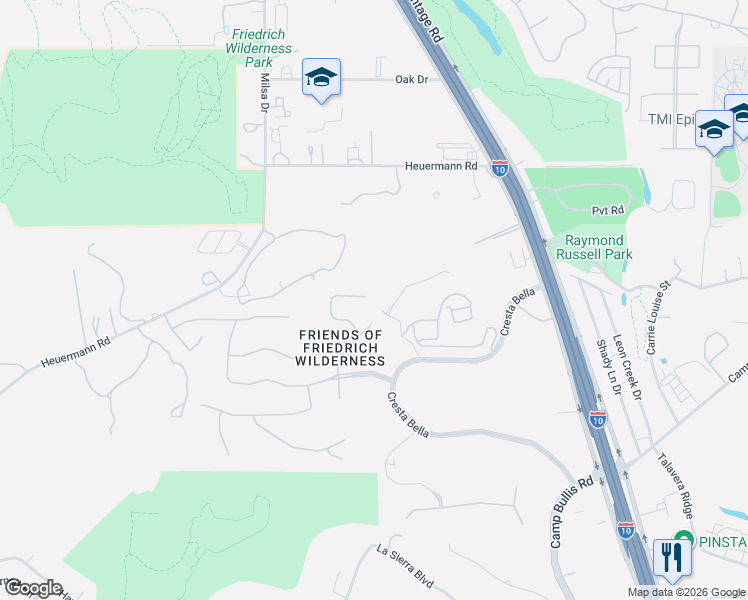 map of restaurants, bars, coffee shops, grocery stores, and more near 20215 Bella Glade in San Antonio