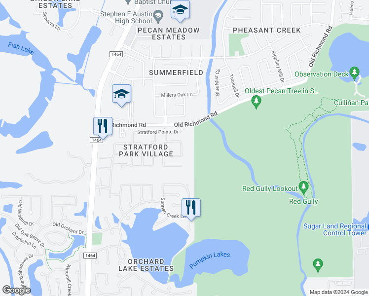 map of restaurants, bars, coffee shops, grocery stores, and more near 17227 Maple Hollow Drive in Sugar Land