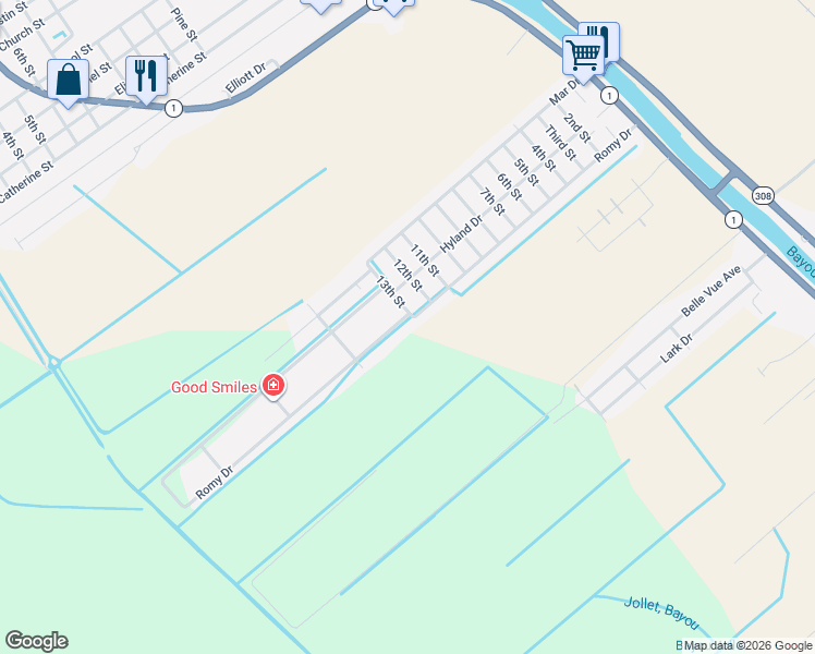 map of restaurants, bars, coffee shops, grocery stores, and more near 1301 Romy Drive in Lockport