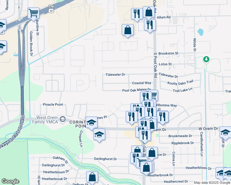 map of restaurants, bars, coffee shops, grocery stores, and more near 5731 Post Oak Manor Drive in Houston