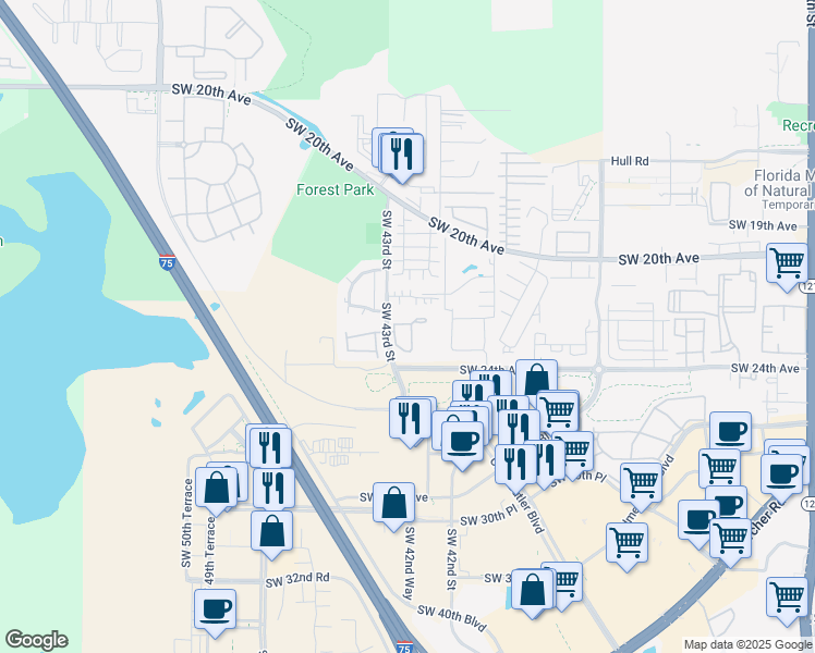 map of restaurants, bars, coffee shops, grocery stores, and more near 2362 Southwest 42nd Way in Gainesville