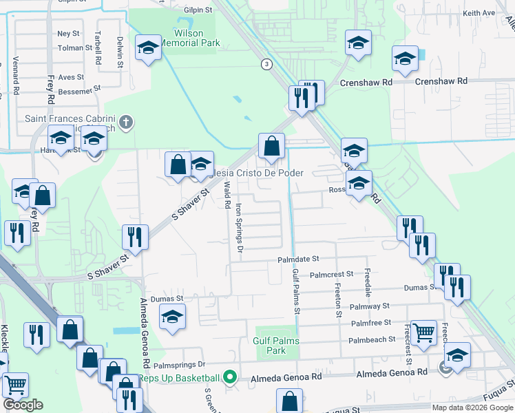 map of restaurants, bars, coffee shops, grocery stores, and more near 11806 Kewalo Basin Lane in Houston