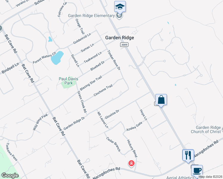 map of restaurants, bars, coffee shops, grocery stores, and more near 9375 Garden Ridge Drive in Garden Ridge