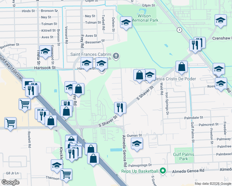 map of restaurants, bars, coffee shops, grocery stores, and more near 10715 Lauren Veronica Drive in Houston