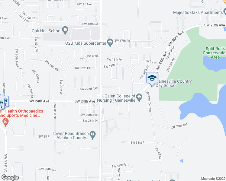 map of restaurants, bars, coffee shops, grocery stores, and more near 2226 Southwest 73rd Terrace in Gainesville