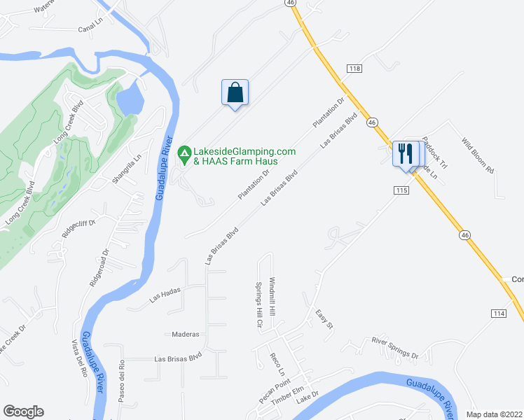 map of restaurants, bars, coffee shops, grocery stores, and more near 219 Las Brisas Boulevard in Seguin