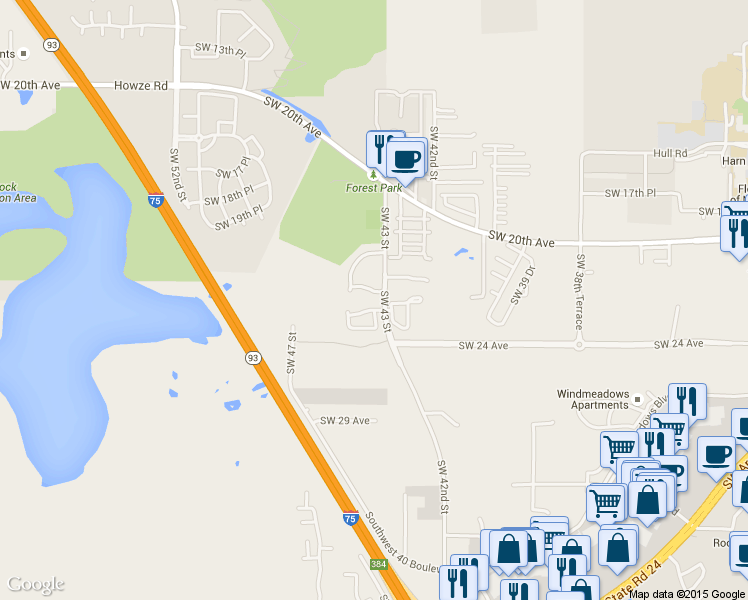map of restaurants, bars, coffee shops, grocery stores, and more near 4402 Southwest 21st Lane in Gainesville