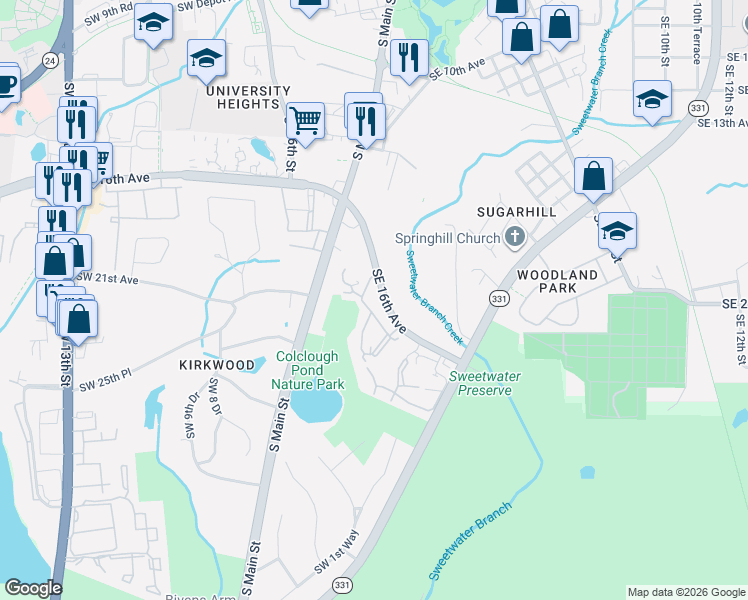 map of restaurants, bars, coffee shops, grocery stores, and more near in Gainesville