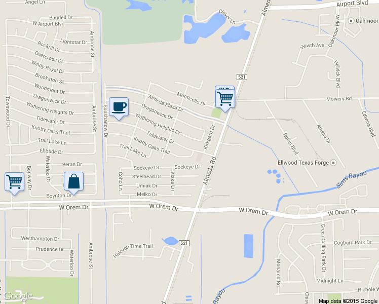 map of restaurants, bars, coffee shops, grocery stores, and more near 2710 Tidewater Drive in Houston