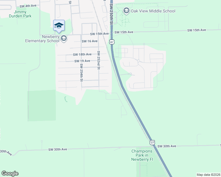 map of restaurants, bars, coffee shops, grocery stores, and more near 25033 Southwest 22nd Avenue in Newberry