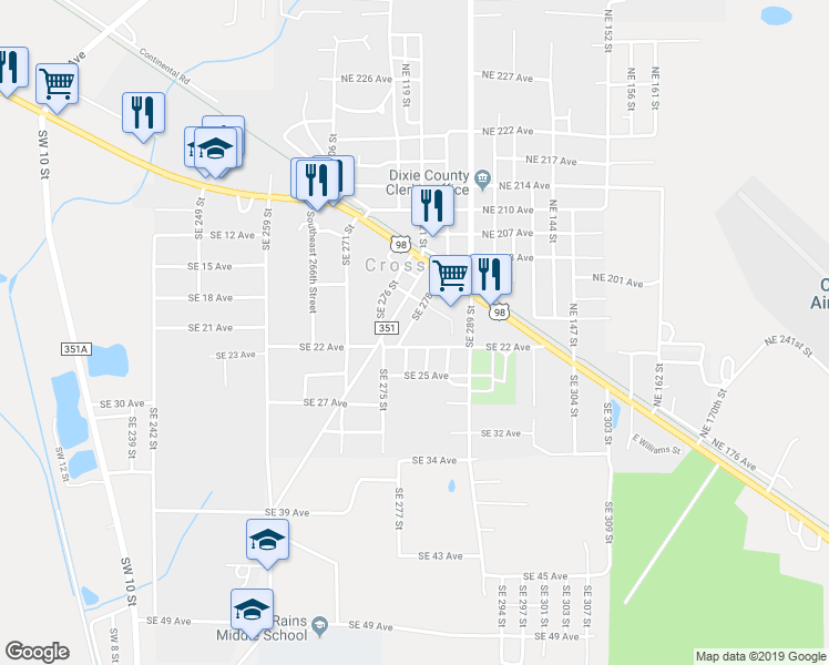map of restaurants, bars, coffee shops, grocery stores, and more near 139 Southeast 278 Street in Cross City