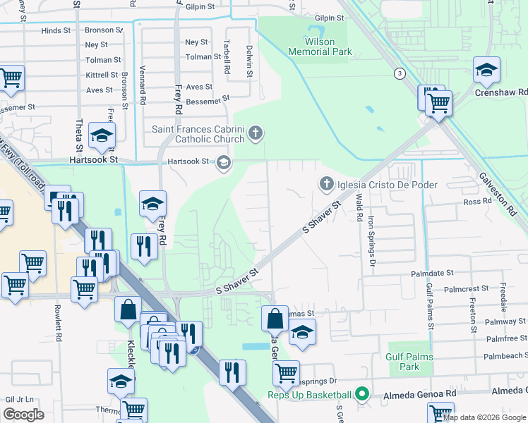 map of restaurants, bars, coffee shops, grocery stores, and more near 10715 Lauren Veronica Drive in Houston