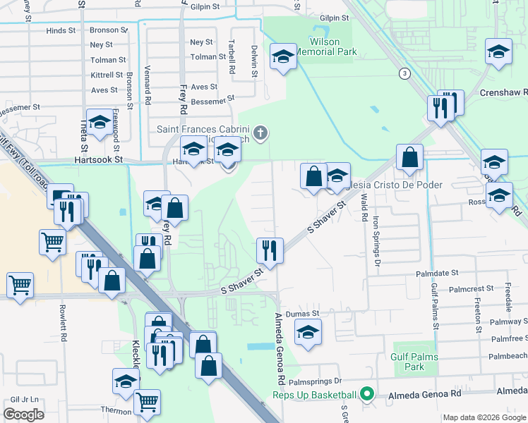 map of restaurants, bars, coffee shops, grocery stores, and more near 10715 Lauren Veronica Drive in Houston