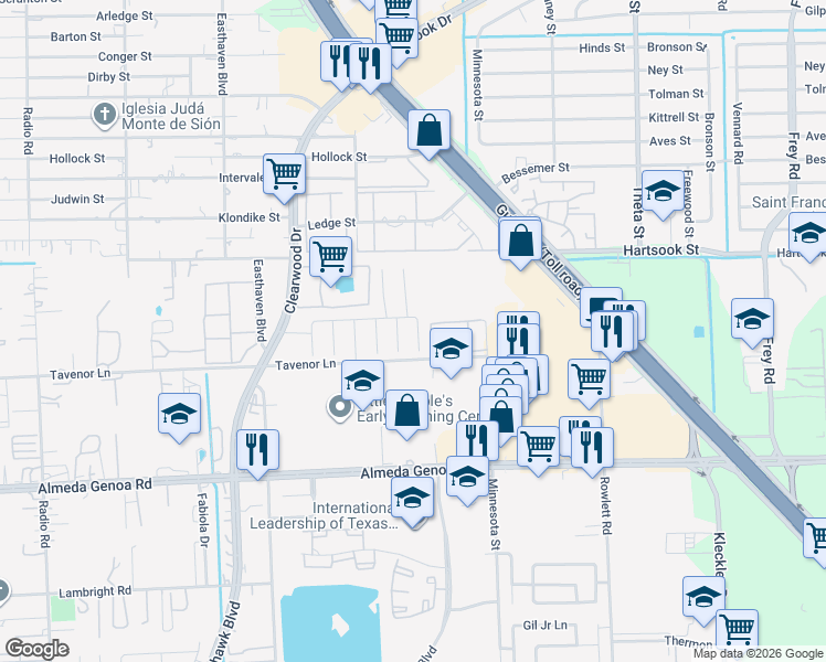 map of restaurants, bars, coffee shops, grocery stores, and more near 9511 Juniper Place Court in Houston