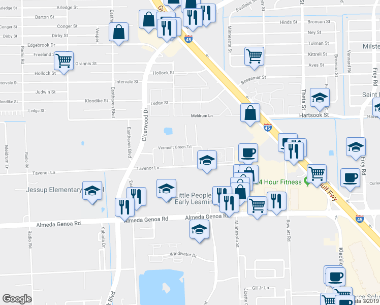 map of restaurants, bars, coffee shops, grocery stores, and more near 9502 Narnia Springs Court in Houston