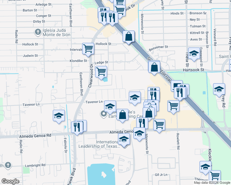 map of restaurants, bars, coffee shops, grocery stores, and more near 9502 Narnia Springs Court in Houston