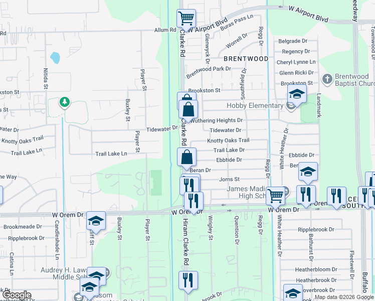 map of restaurants, bars, coffee shops, grocery stores, and more near 13410 Melcher Drive in Houston