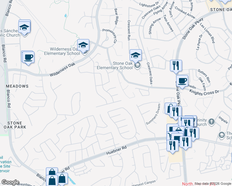 map of restaurants, bars, coffee shops, grocery stores, and more near 415 Cushing in San Antonio
