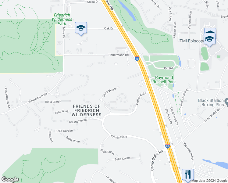 map of restaurants, bars, coffee shops, grocery stores, and more near 6819 Bella Verso in San Antonio