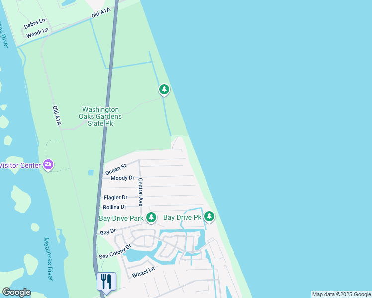 map of restaurants, bars, coffee shops, grocery stores, and more near 61 Oceanside Drive in Palm Coast