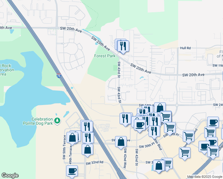 map of restaurants, bars, coffee shops, grocery stores, and more near 4402 Southwest 21st Lane in Gainesville