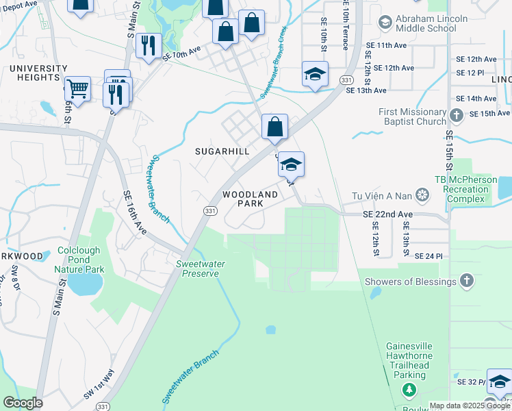 map of restaurants, bars, coffee shops, grocery stores, and more near in Gainesville