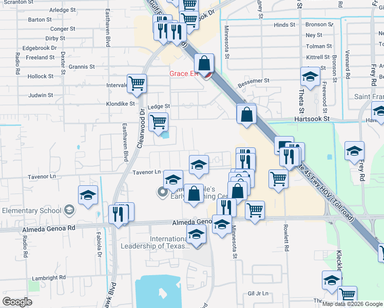 map of restaurants, bars, coffee shops, grocery stores, and more near 9502 Narnia Springs Court in Houston