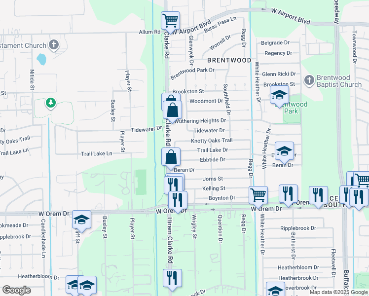 map of restaurants, bars, coffee shops, grocery stores, and more near 4419 Knotty Oaks Trail in Houston