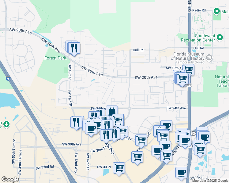 map of restaurants, bars, coffee shops, grocery stores, and more near 2129 Southwest 39 Drive in Gainesville