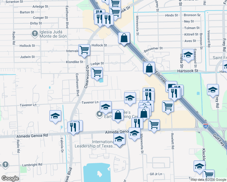 map of restaurants, bars, coffee shops, grocery stores, and more near 9502 Narnia Springs Court in Houston
