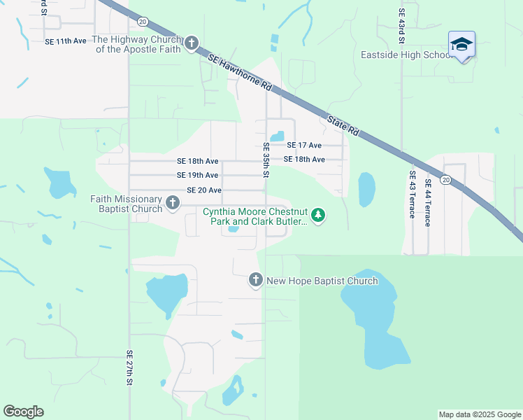 map of restaurants, bars, coffee shops, grocery stores, and more near 3421 Southeast 21st Avenue in Gainesville