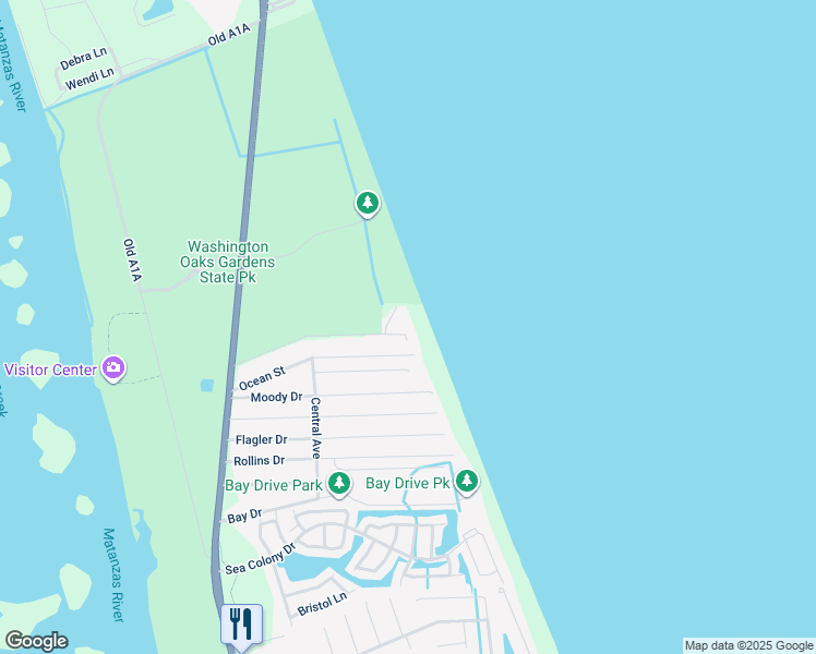 map of restaurants, bars, coffee shops, grocery stores, and more near 61 Oceanside Drive in Palm Coast