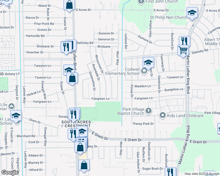 map of restaurants, bars, coffee shops, grocery stores, and more near 11806 Bay Cedar Dr in Houston
