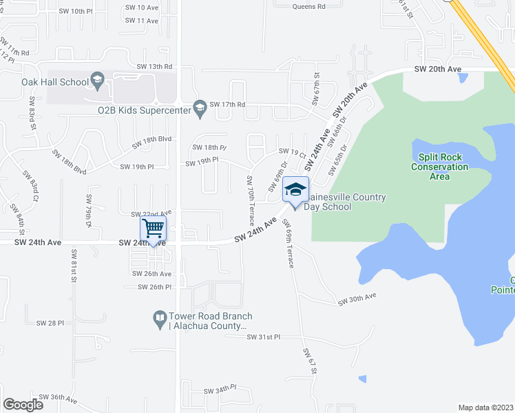map of restaurants, bars, coffee shops, grocery stores, and more near 7011 Southwest 21st Lane in Gainesville