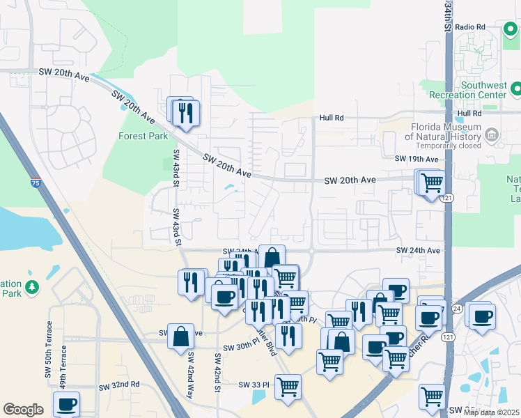 map of restaurants, bars, coffee shops, grocery stores, and more near 4001 SW 20th Ave in Gainesville