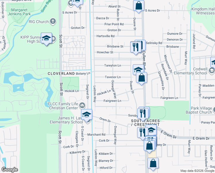 map of restaurants, bars, coffee shops, grocery stores, and more near 11803 Edgar Street in Houston
