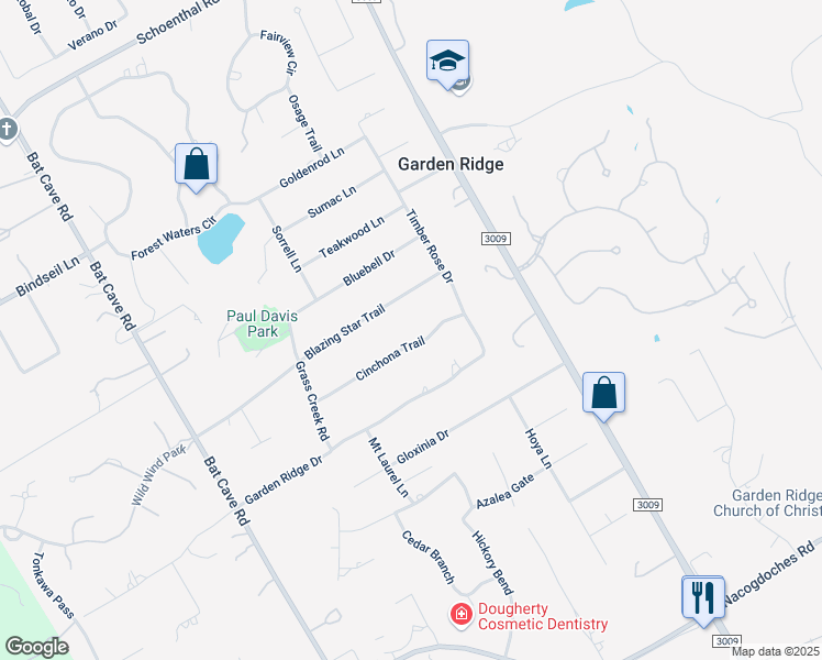 map of restaurants, bars, coffee shops, grocery stores, and more near 9397 Cinchona Trail in Garden Ridge