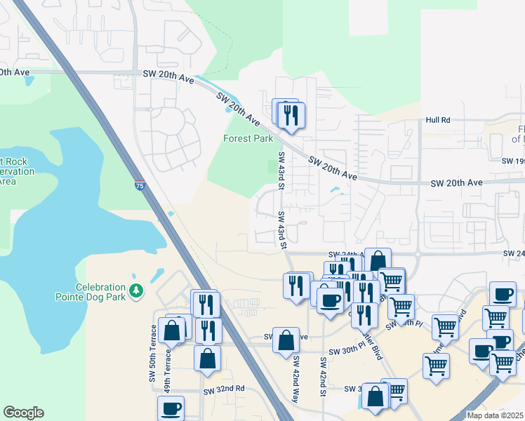 map of restaurants, bars, coffee shops, grocery stores, and more near 4402 Southwest 21st Lane in Gainesville