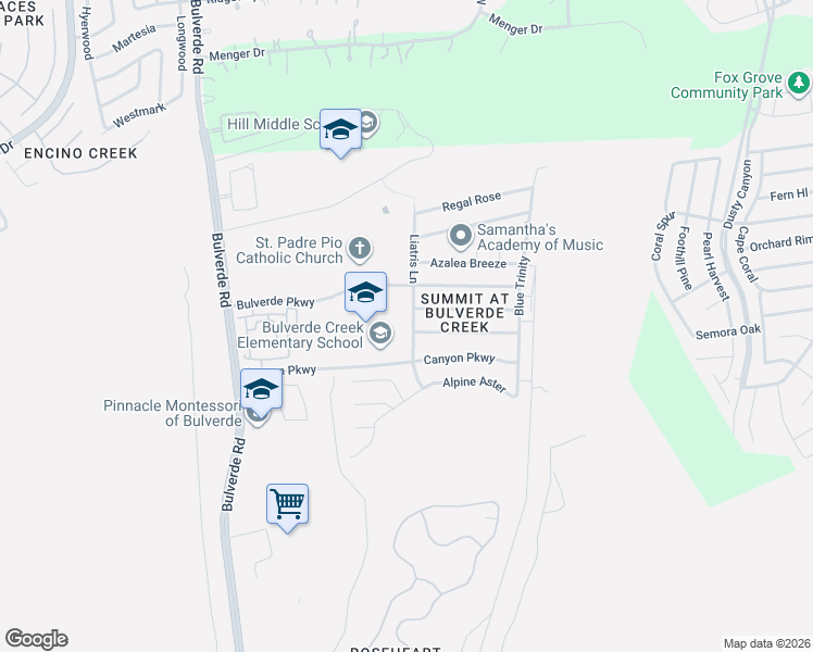 map of restaurants, bars, coffee shops, grocery stores, and more near 20503 Liatris Lane in San Antonio