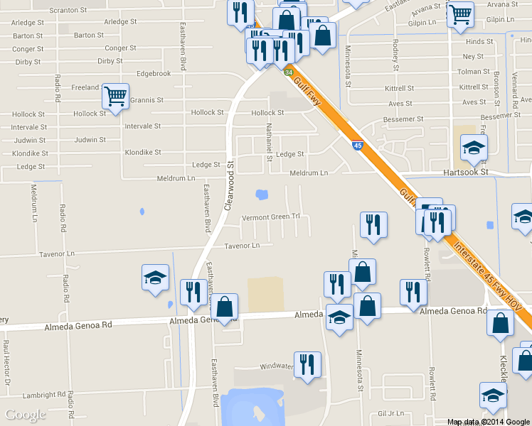 map of restaurants, bars, coffee shops, grocery stores, and more near 9711 Vermont Green Trail in Houston