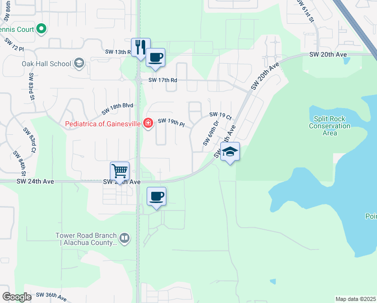 map of restaurants, bars, coffee shops, grocery stores, and more near 2156 Southwest 70th Terrace in Gainesville