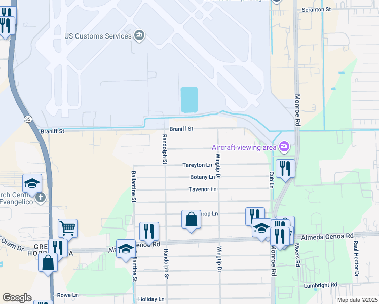 map of restaurants, bars, coffee shops, grocery stores, and more near 8142 Jet Pilot Street in Houston