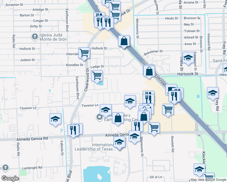map of restaurants, bars, coffee shops, grocery stores, and more near 9819 Vermont Green Trail in Houston