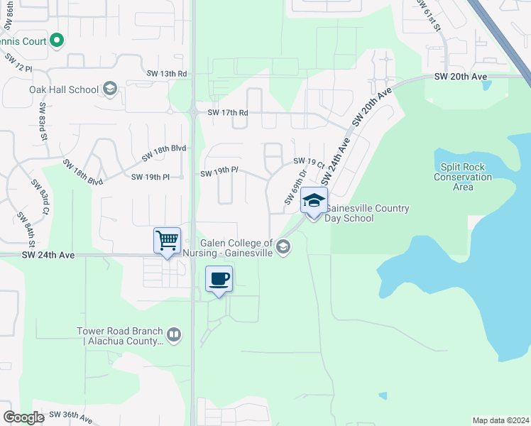 map of restaurants, bars, coffee shops, grocery stores, and more near 2152 Southwest 70th Terrace in Gainesville