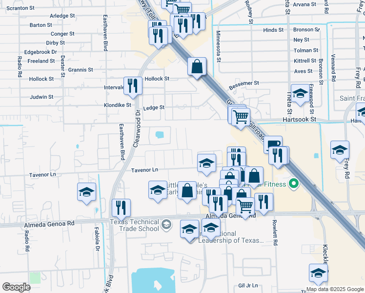 map of restaurants, bars, coffee shops, grocery stores, and more near 9827 Vermont Green Trail in Houston