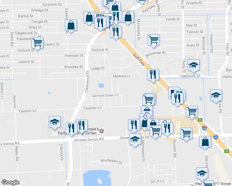 map of restaurants, bars, coffee shops, grocery stores, and more near 9502 Narnia Springs Court in Houston