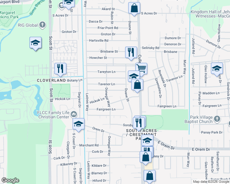 map of restaurants, bars, coffee shops, grocery stores, and more near 4315 Hickok Lane in Houston