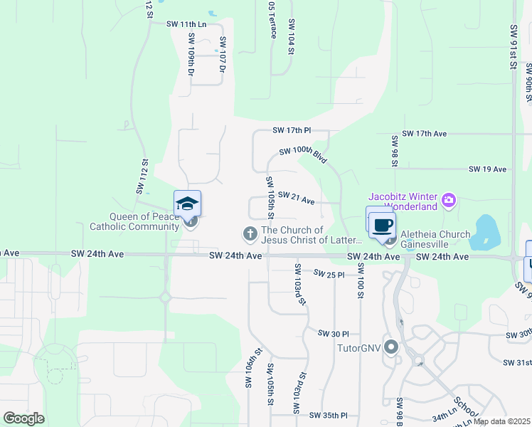 map of restaurants, bars, coffee shops, grocery stores, and more near 10411 Southwest 22nd Avenue in Gainesville
