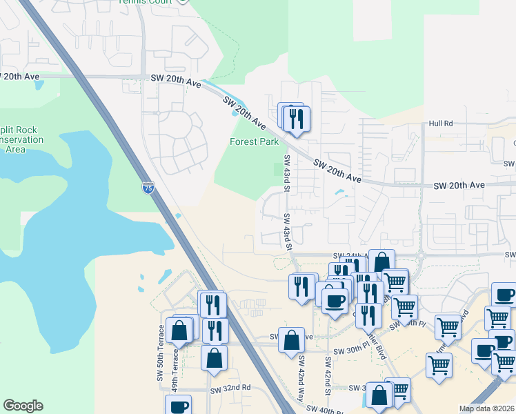map of restaurants, bars, coffee shops, grocery stores, and more near 4402 Southwest 21st Lane in Gainesville